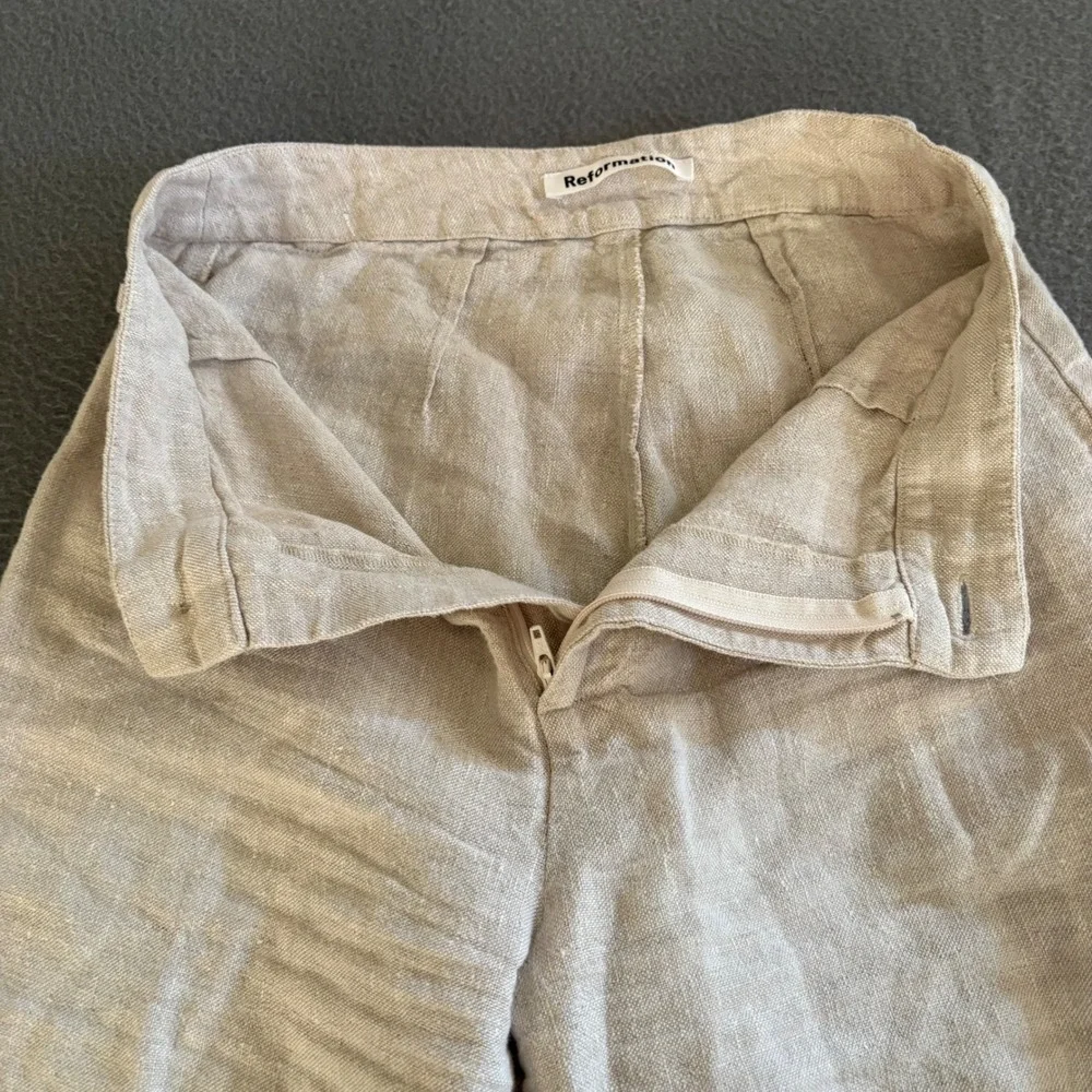 Reformation Wide Leg Pants Womens 0 Beige Linen High Rise Raw Hem Cropped Baggy